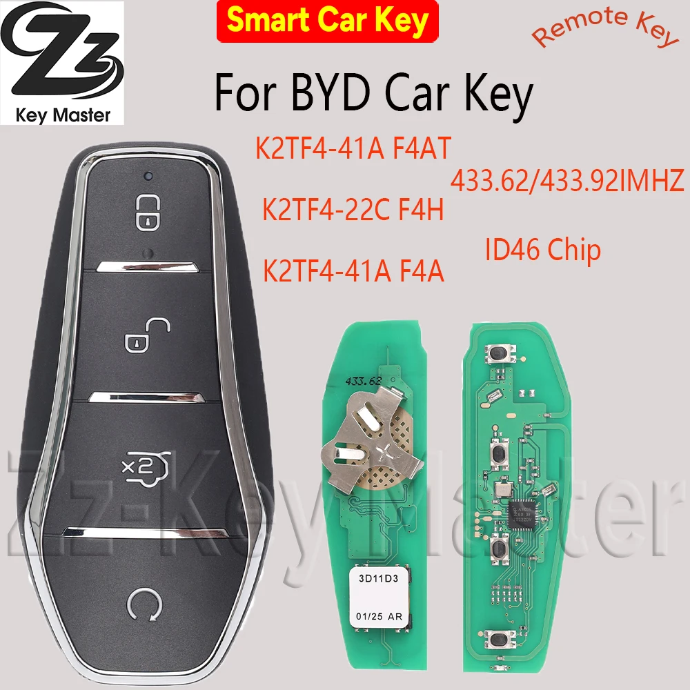 Zz Car Remote Key 433.92/433.62MHz ID46 Chip for BYD Qin PLUS DM-i Qin PLUS EV Yuan PLUS SONG Keyless Go K2TF4-41A-F4AT/22C F4H