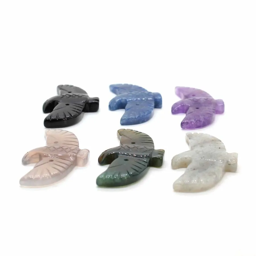 Crystal Carved Eagle Stone Pendants For Women Necklace DIY Natural Amethyst Agate Leagle Bird Animal Fly Pendant Jewelry Making