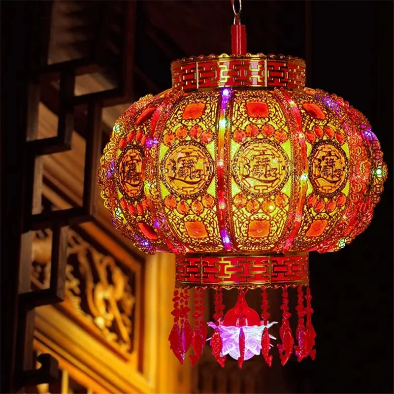 Big red festive New Year housewarming rotating LED marquee Spring Festival entrance balcony pair of lanterns