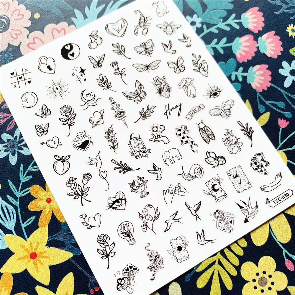 Newest TSC-530 Line flower series 3d nail art stickers decal template diy nail tool decoration