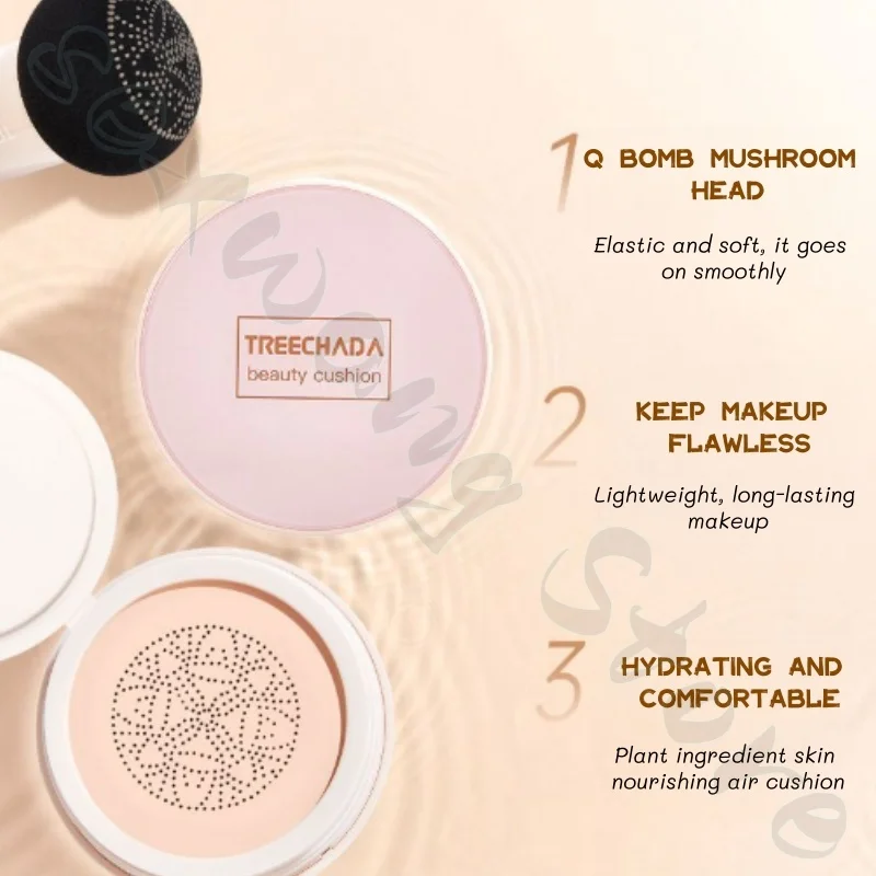 TREECHADA air cushion cc cream conceals, moisturizes, invisible pores, brightens skin tone, improves dullness and roughness