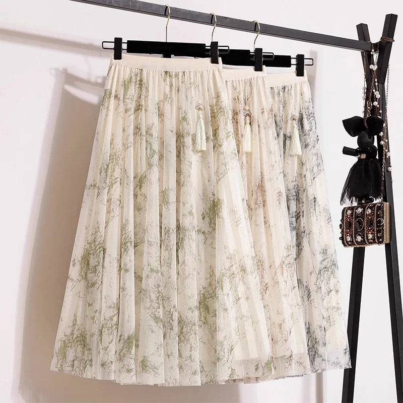 

Chinese Style Elegant Summer Skirt Women's 2025 New Fashion High Waisted Design A-Line Irregular Pleated Skirt w398