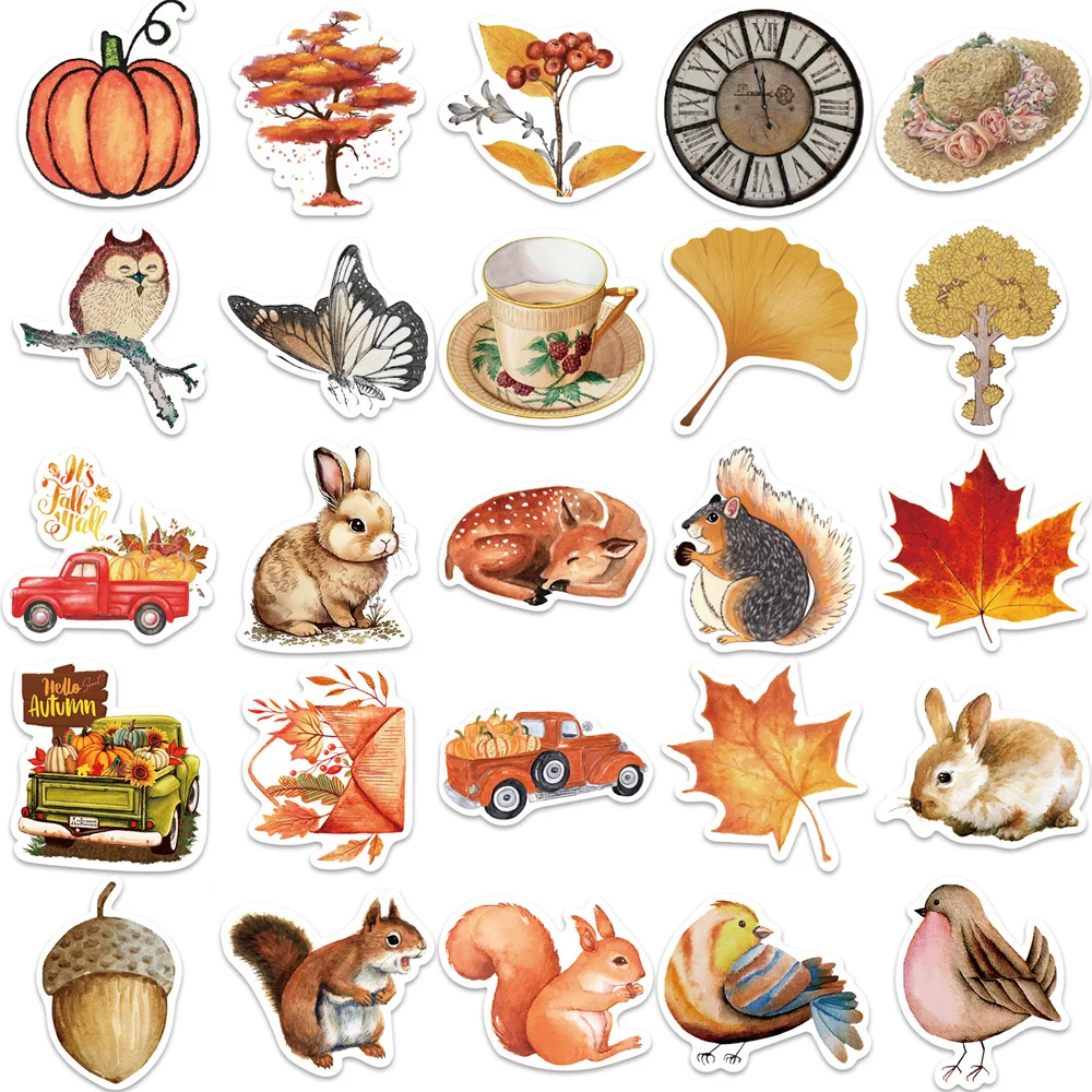 50PCS Cartoon Autumn Forest Personality Creative Sticker Desk Refrigerator Computer Skateboard WaterproofSticker