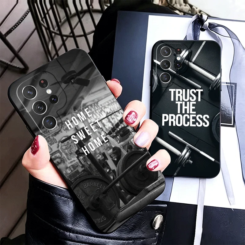 Gym Mode Fitness Bodybuilding Silicone Phone Case for Samsung Galaxy S24 S26 Ultra S25 Edge S23 Plus S22 + S21 S20 FE 5G Black S