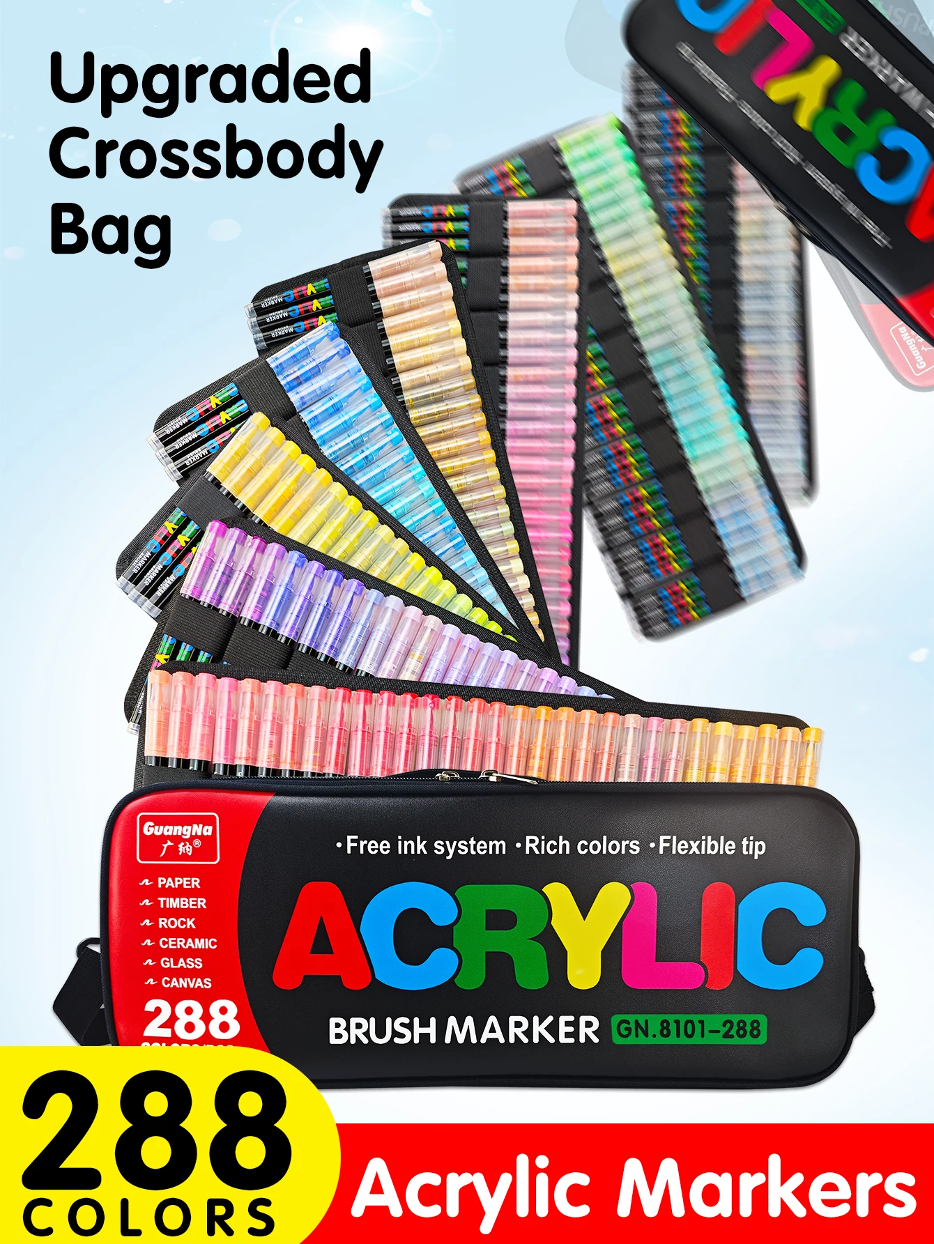 240/288 Colors Set Acrylic Paint Markers Brush Tip, Professional For Rock, Fabric, Festival Gift DIY Art Pens With Storage Bag