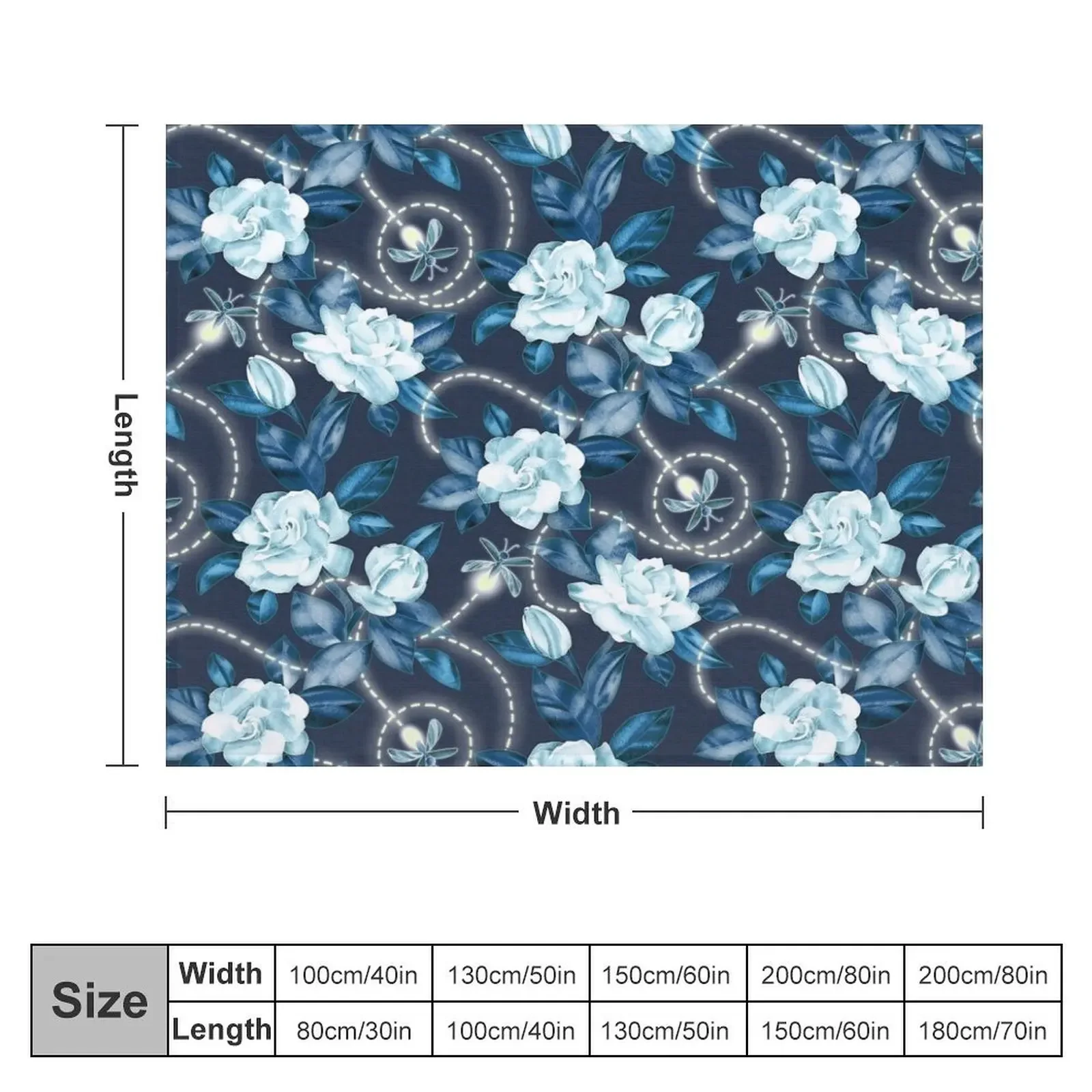 Midnight Sparkles - Gardenias and Fireflies in Sapphire Blue Throw Blanket Weighted Flannel Blankets For Baby Blankets