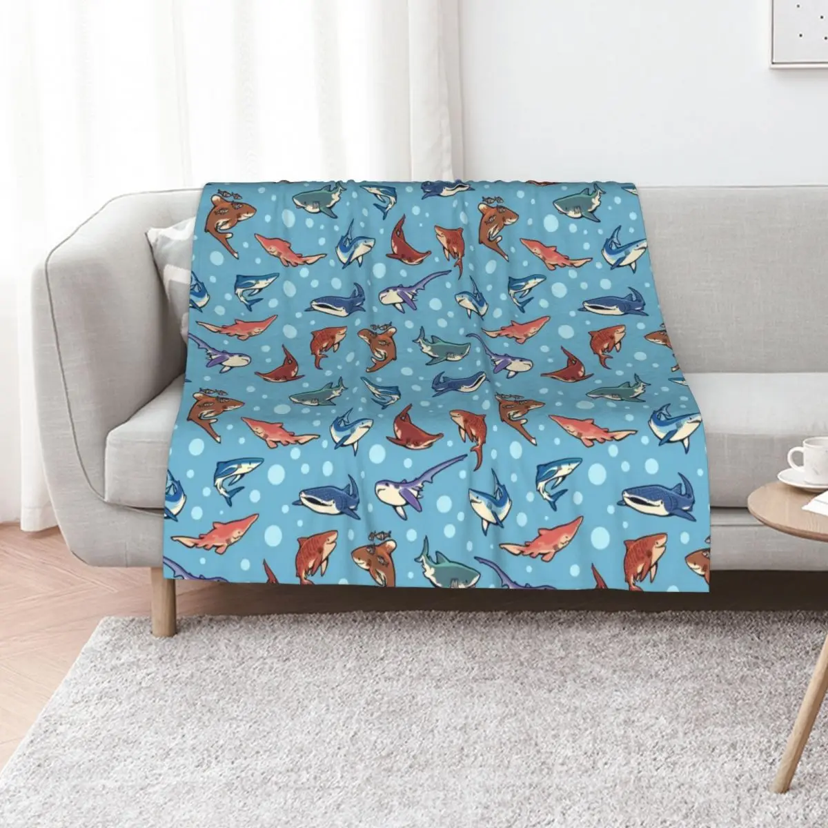 Sharks in the light blue Throw Blanket funny gift Winter beds Fashion Sofas Soft Big wednesday Blankets
