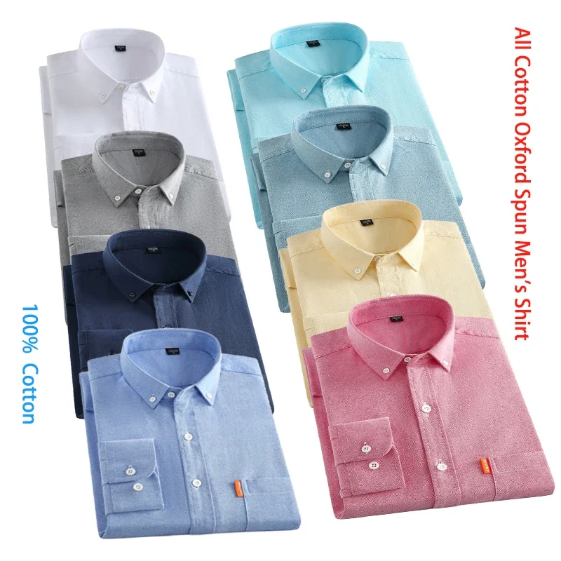 

Новинка 2023 года, белые рубашки с длинными рукавами из 100% хлопка для мужчин, разноцветные оксфорды из чистого хлопка, повседневная модная мужская рубашка Camisa, M-5XL