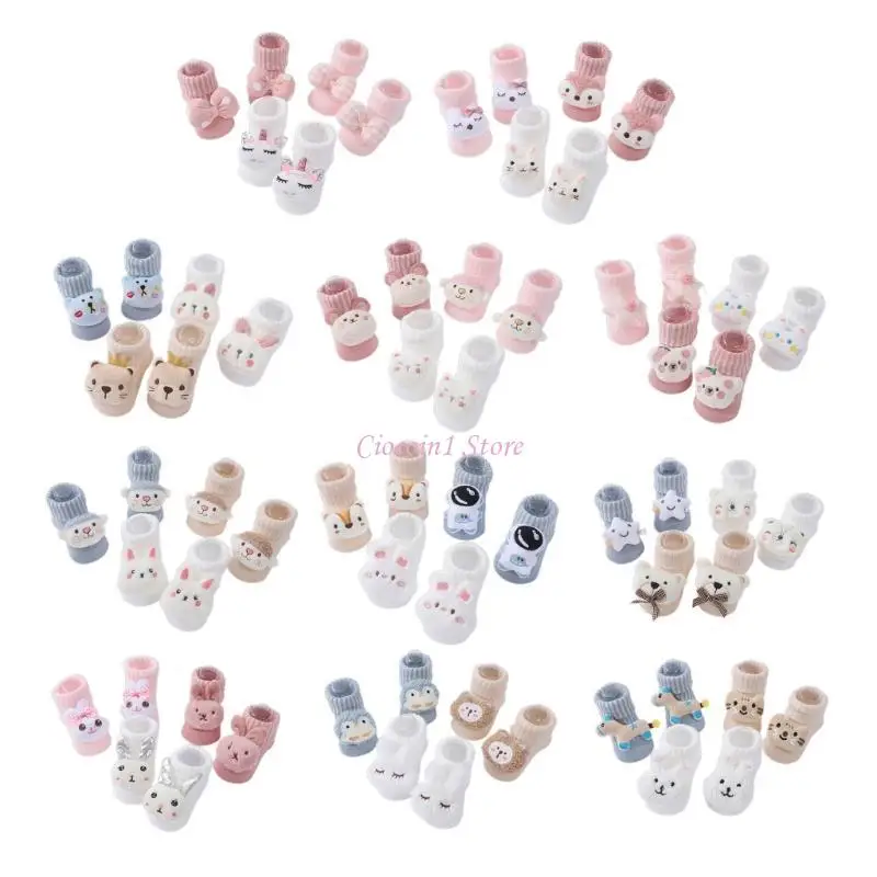 

Y1UB Set of 3 Pair Baby Knitted Socks Soft and Comfortable Infant Knit Booties Cartoon Elastic Floor Socks for 3-12 Months