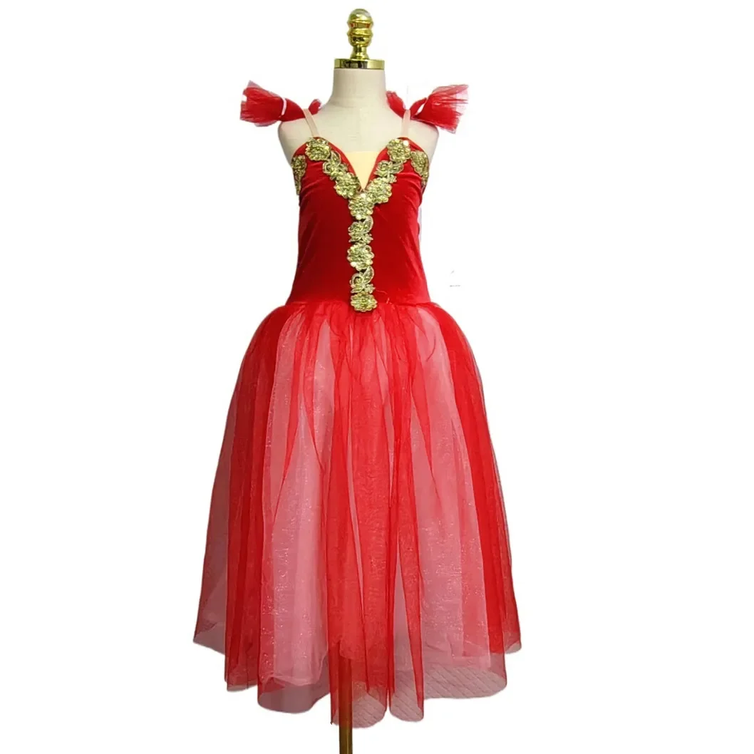 Robe Tutu de Ballet Longue Rouge pour Fille, Jupe FzLake, Costume de Performance Professionnelle, Éducatif