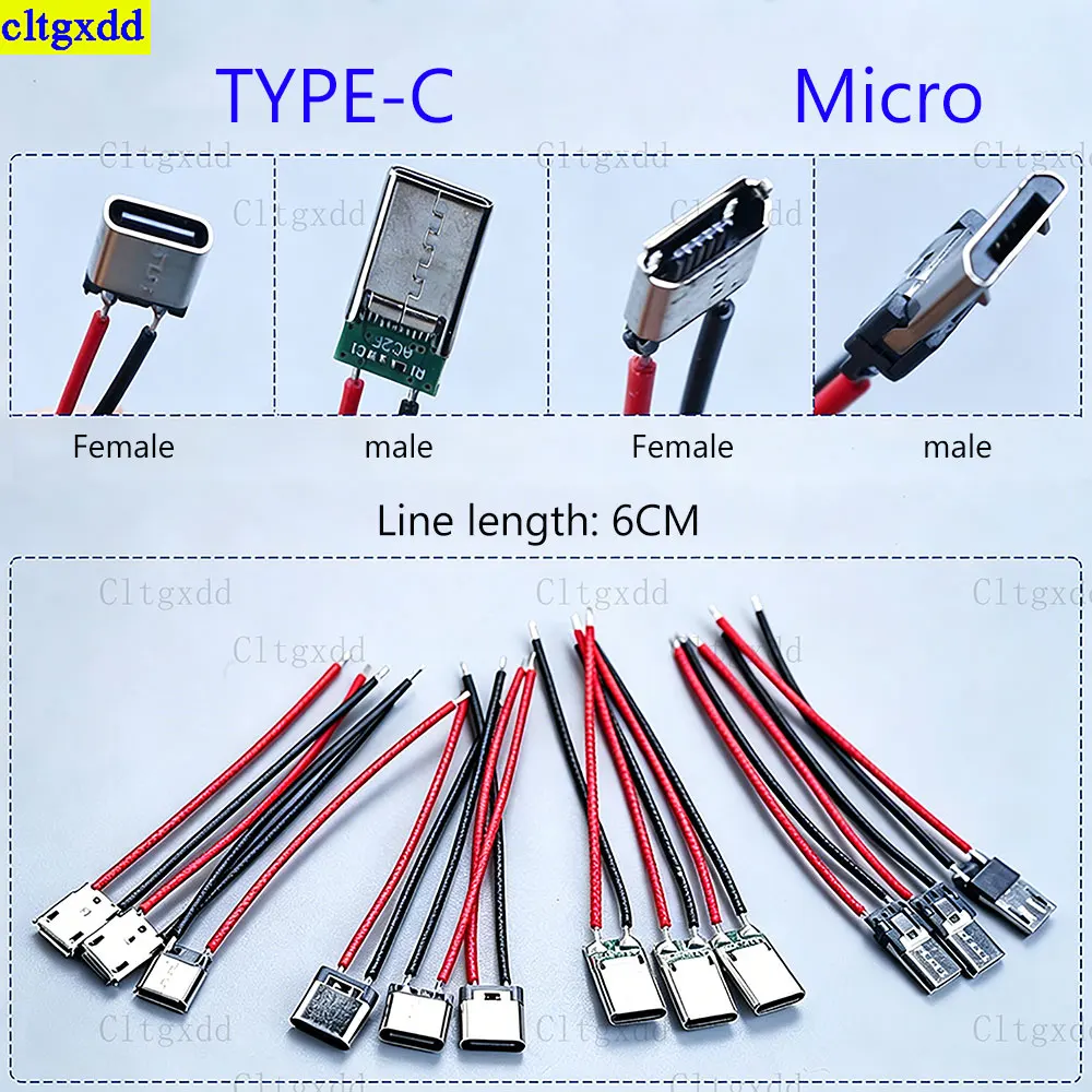 Cltgxdd 2/5/10piece Micro USB Male and Female Socket TypeC USB Wire Connector 2P Suitable for Mobile Phone Charging Socket Tail