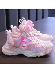 Dziewczęce serce Kawaii Sanrio Anime Kuromi moja melodia buty sportowe letnie słodkie Ins dzieci z siateczki oddychające sneakersy prezenty dla dzieci