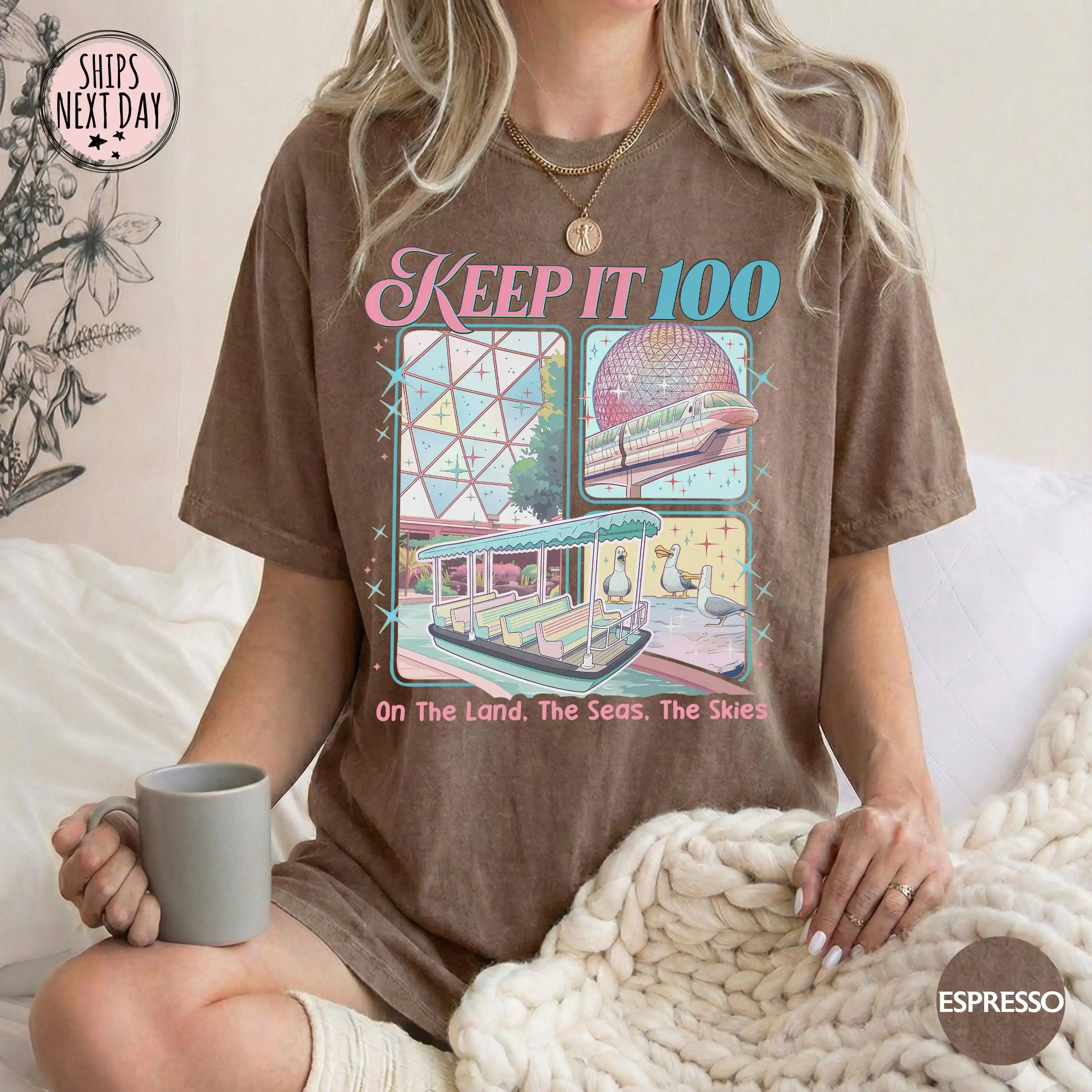 Epcot Inspired Keep It 100 Tee - The Land The Seas The Skies T-shirt - WDW Family Vacation Gift