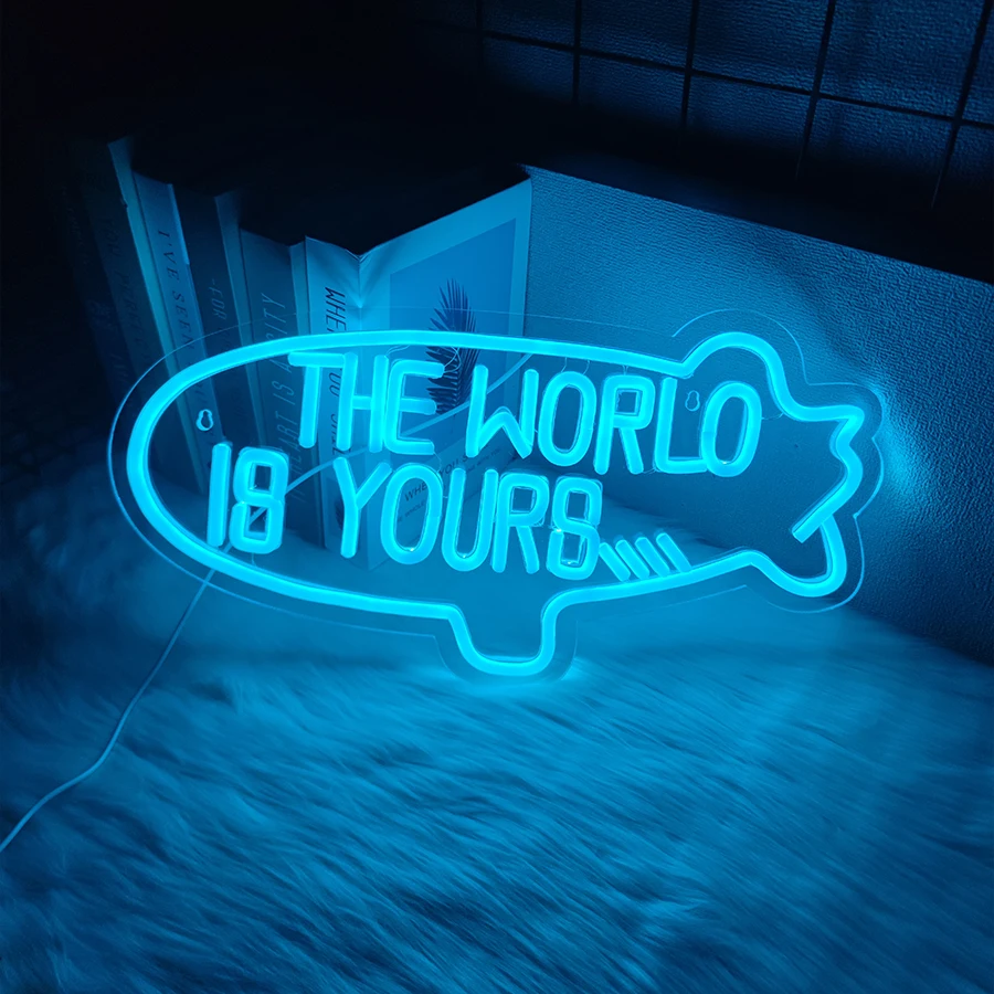 The World Is Your Neon Sign, Airship Led Icon Light, Plug And Play, Bedroom, Game Room, Man Cave, Family Bar, Wedding Wall Decor