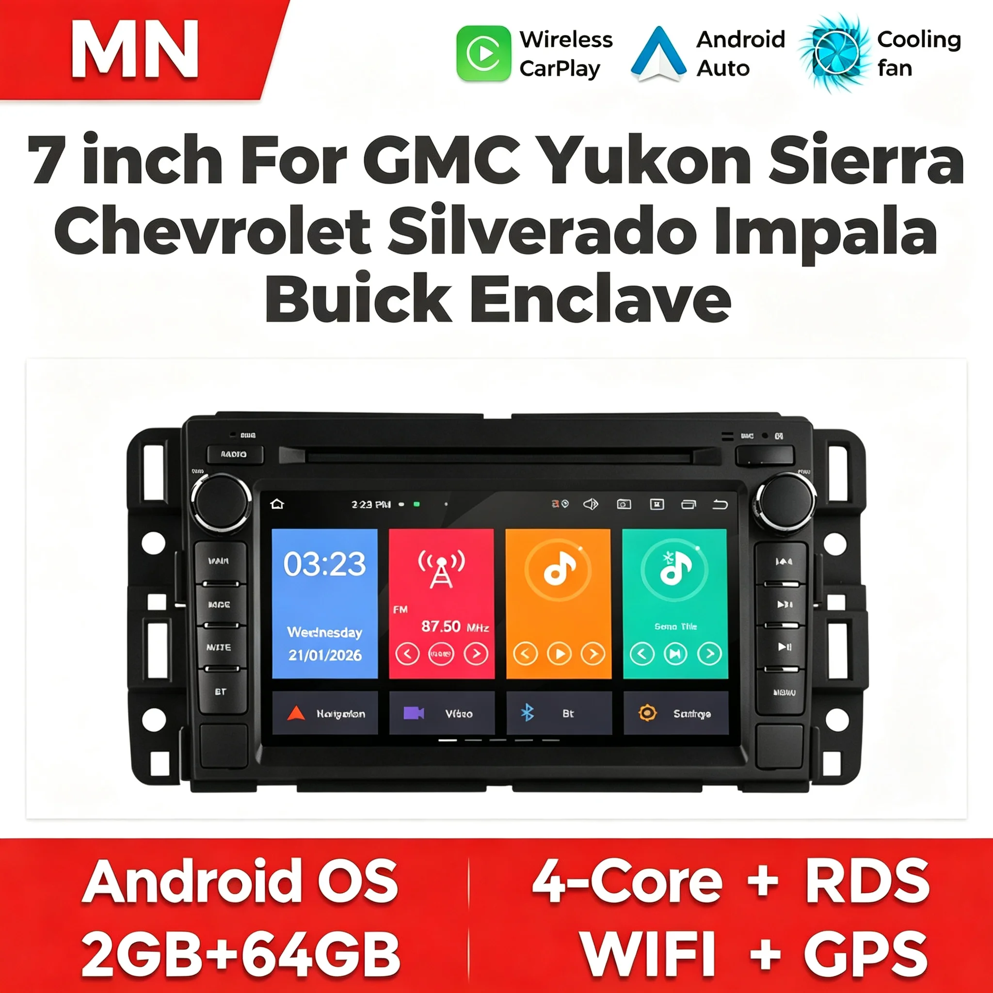 NaviFly Wireless CarPlay Multimedia Player For GMC Yukon Sierra Chevrolet Silverado Impala Buick Enclave BT WIFI GPS Receiver