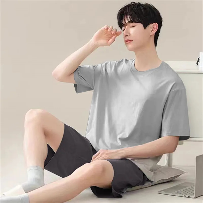 

4XL Summer Men's Homewear Short-sleeved Shorts Men Pajamas Set Thin Cool Breathable Male Sleepwear Casual Comfortable Loungewear