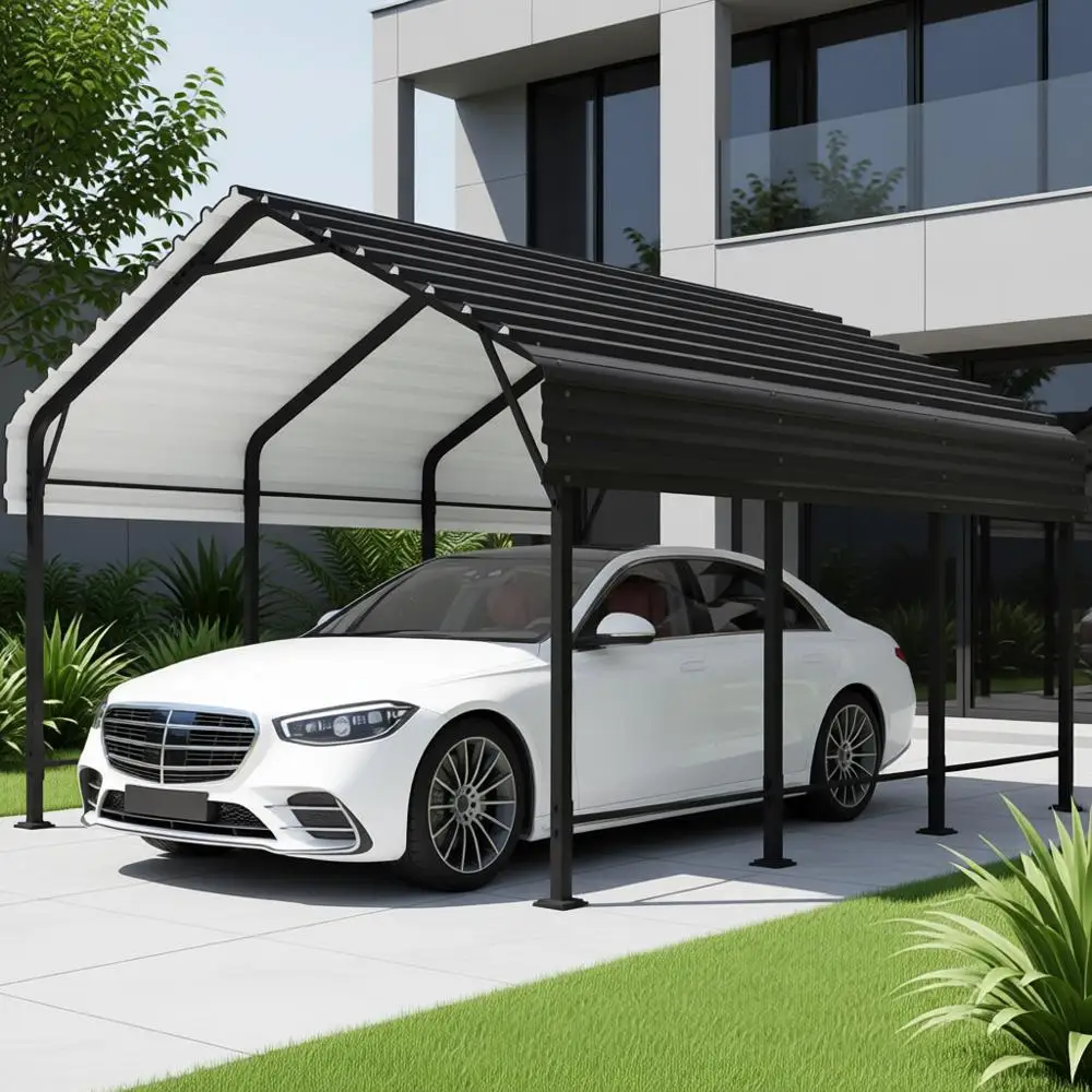 

Sturdy 12x15 Metal Carport with Extended Base for Outdoor Protection of Vehicles and Equipment