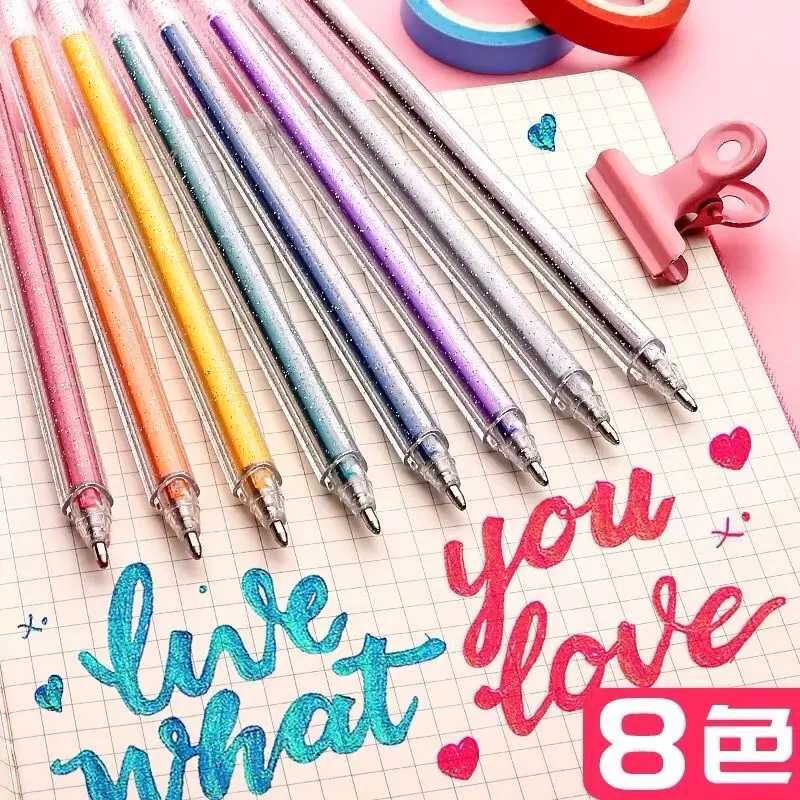 8/12/18 Color Glitter Gel Pen 1.0mm Metal Glitter Color Ballpoint Pen Paper Cardstock Diary Drawing Marking Coloring DIY Art