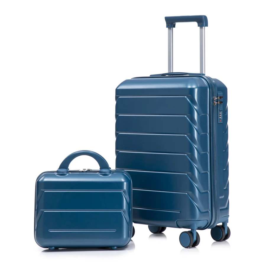 

14/20 2 pcs/set ABS spinner wheel luggage with combination lock and dark blue 14 cosmetic case for travel
