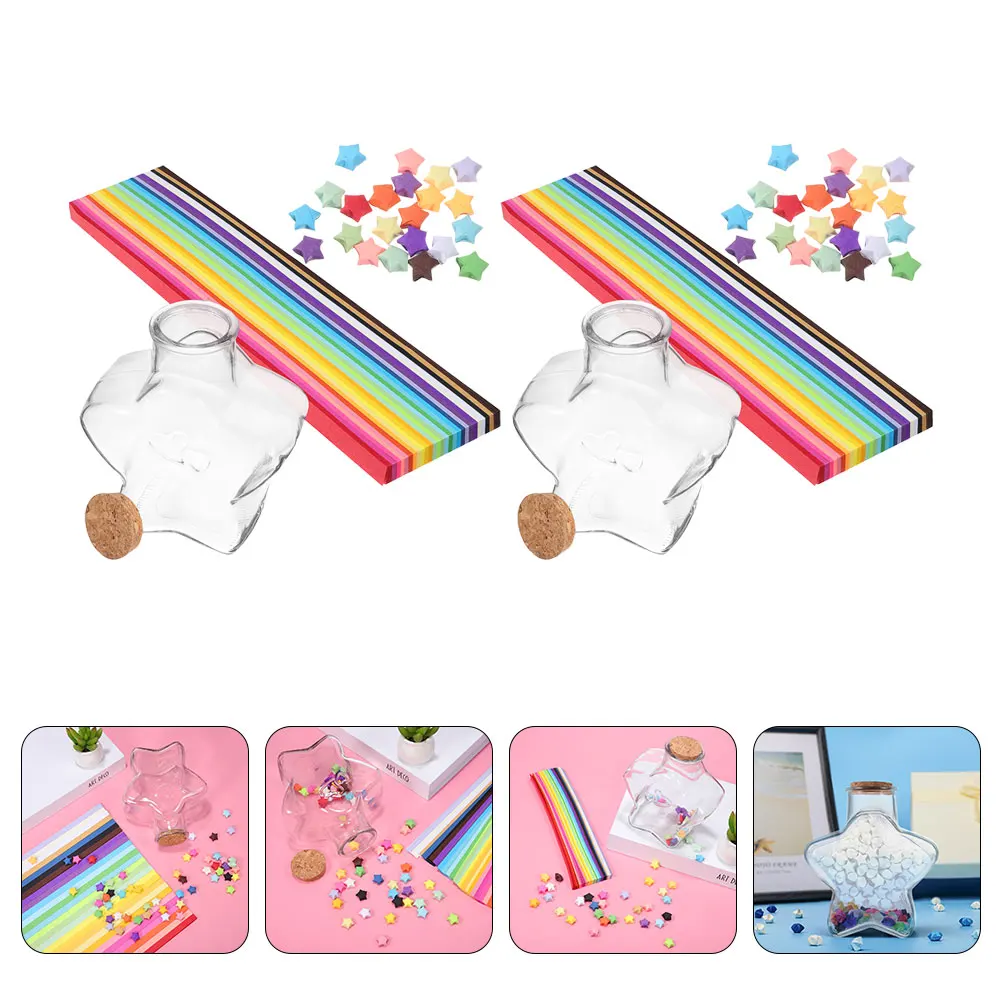 

1 Set Transparent Jar Plastic Drifting Diy Craft Storage With Origami Paper Mini Cork Decorative Landscape Bottle Star Wishing