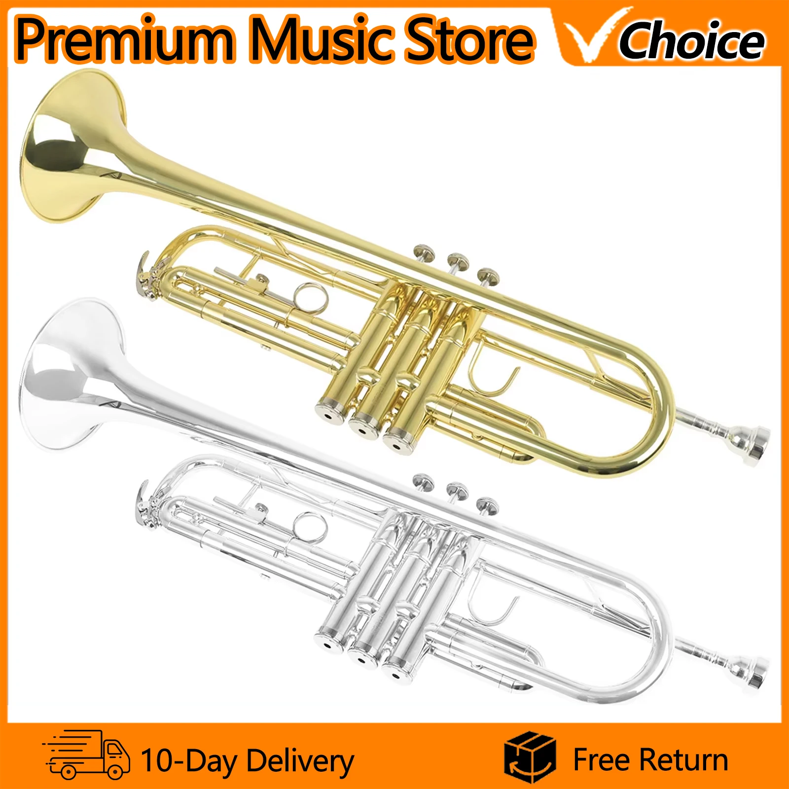 SLADE Trompete Bb B-Dur aus Messing, Gold-Silber, Professionelle Trompete, Hochwertiges Messing-Musikinstrument mit Koffer und Zubehör