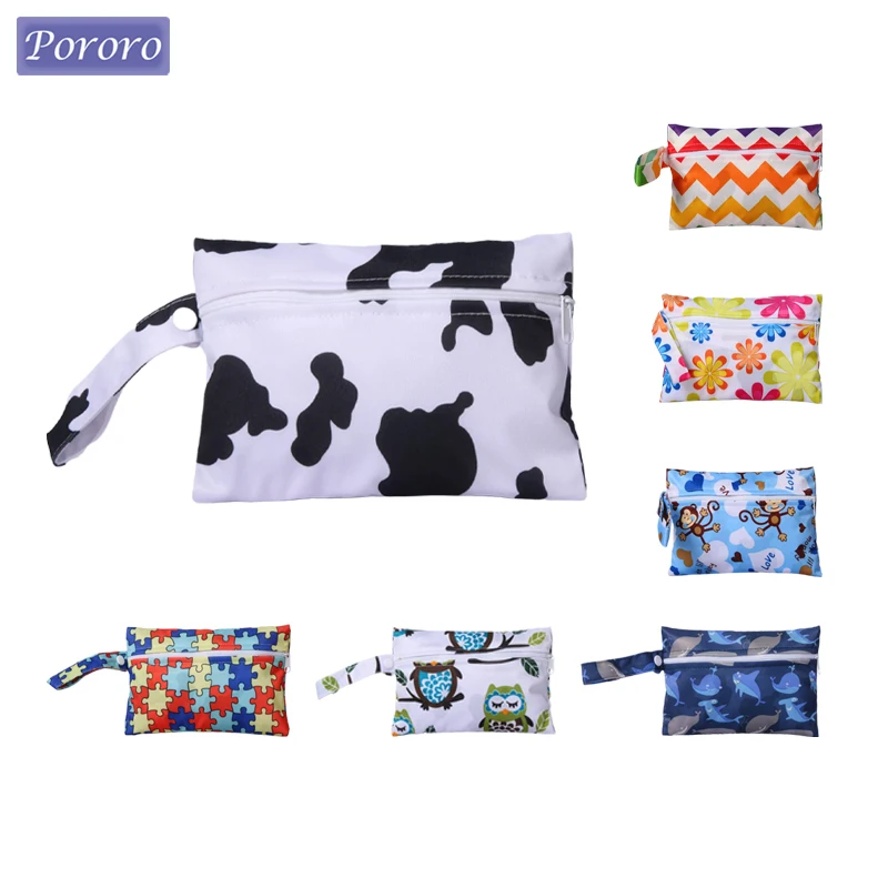 14*20cm Waterproof Wet Dry Nappy Zipper Handbag Baby Diaper Bag Print Stroller Carry Pack Travel Outdoor Diaper Storage Bag Pock