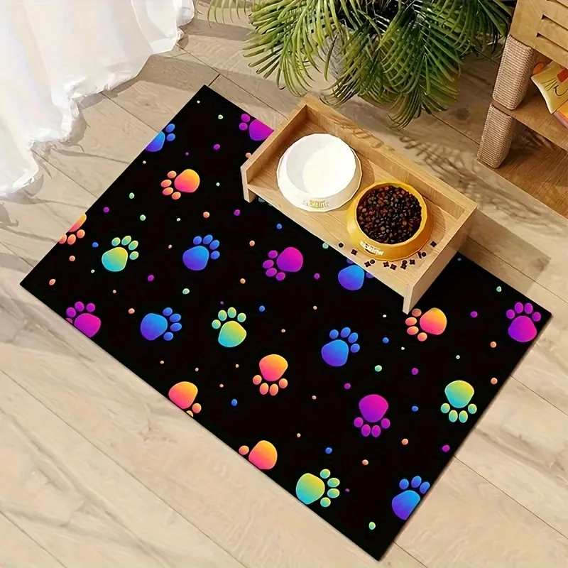 1pc Colorful Paw Pattern Pet Feeding Mat | Durable Polyester Mat Suitable for Dogs and Cats, Ideal for Various Holiday Decorat