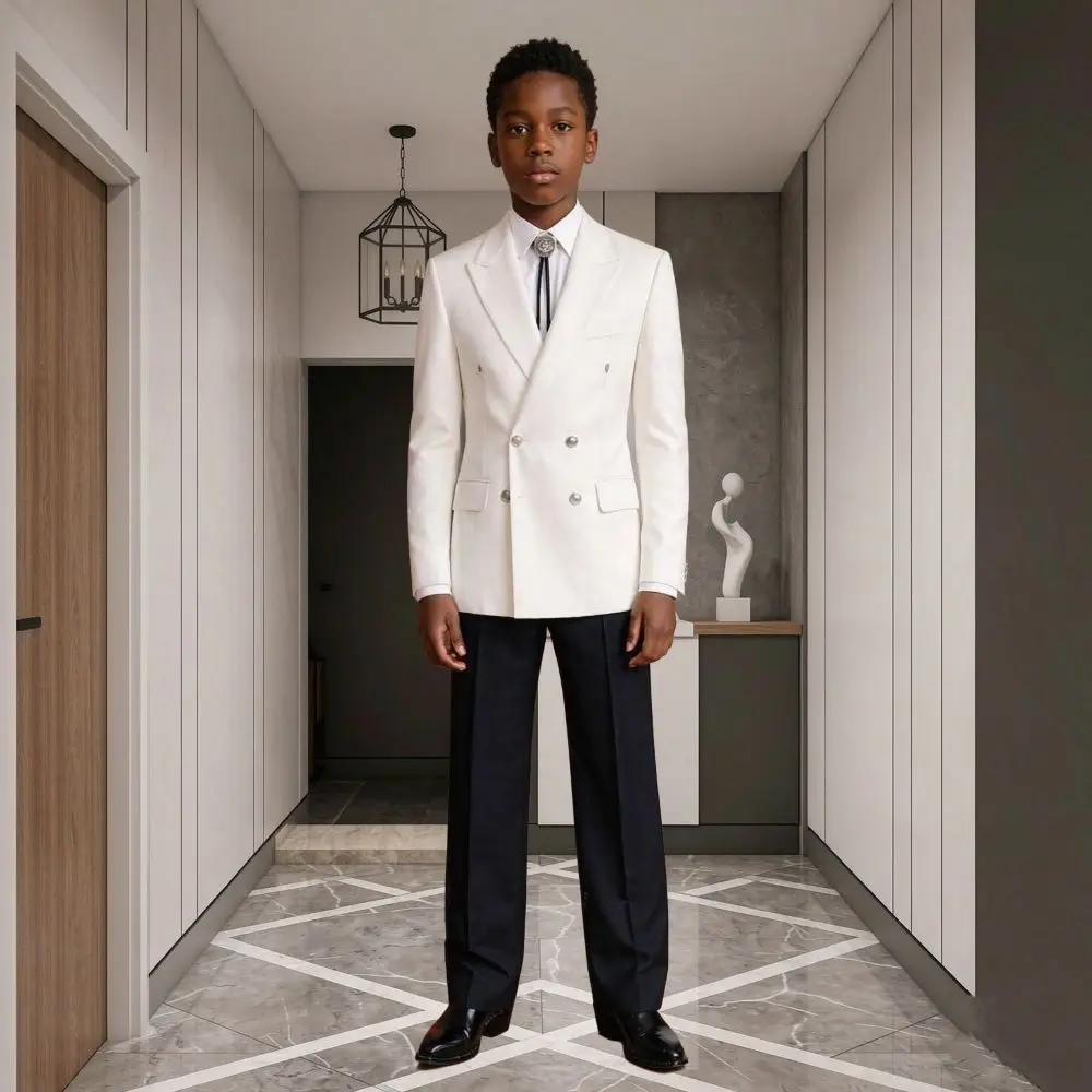 Boy Suits White Formal Refined 2 Pieces Relaxed Slim Double Breasted Child Suit for Prom Wedding Dinner Piano Performance 2026