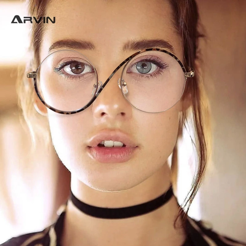 

Retro Round Metal Half Frame Glasses Women Men Fashion Optical Clear Anti Blue Light Eyeglasses Frames Computer Glasses