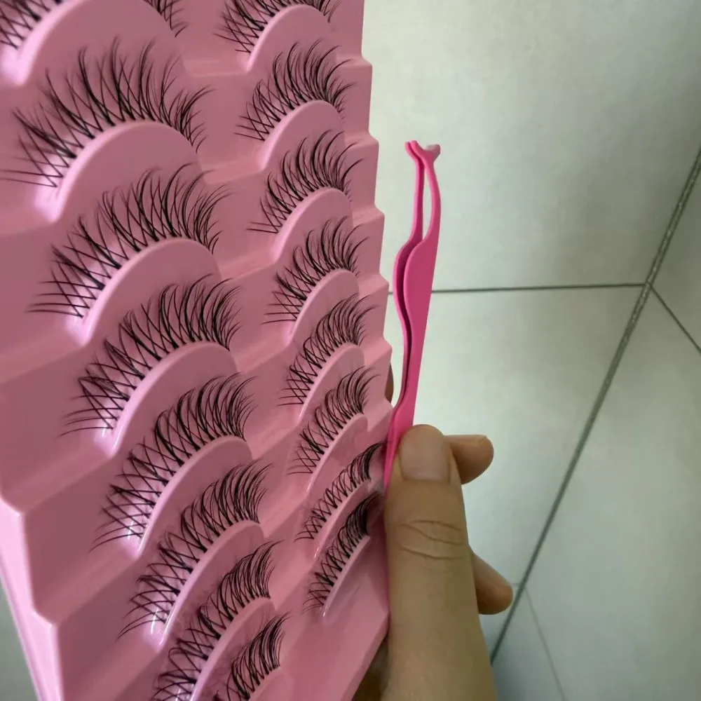 False Eyelashes Natural Look Invisible Clear Band Faux Mink 10 Pairs Lashes and Tweezers kit
