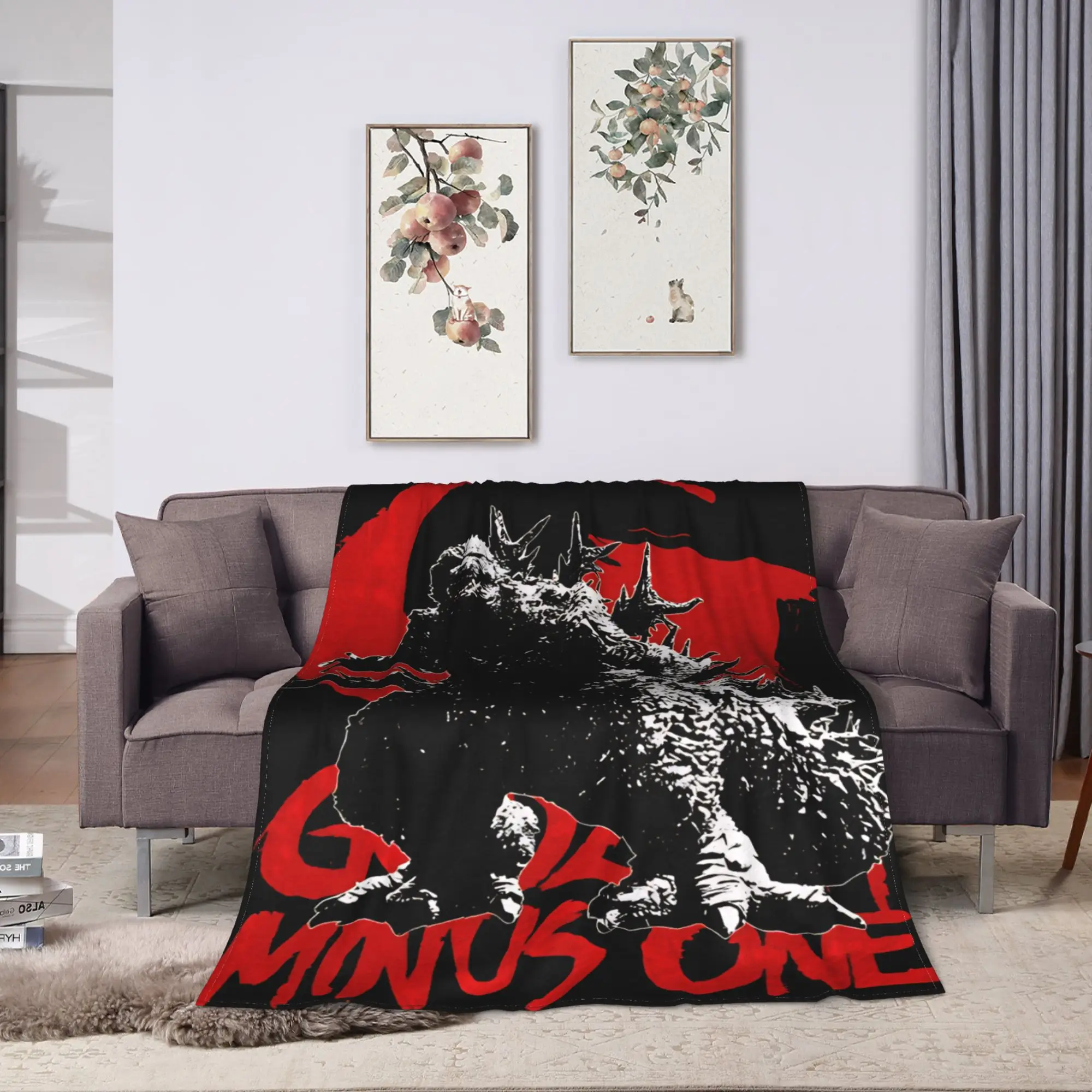 Godzilla Minus One Flannel Blanket  Super Warm Throw Blanket for Bedroom Camping Print Bedspread Sofa Bed Cover
