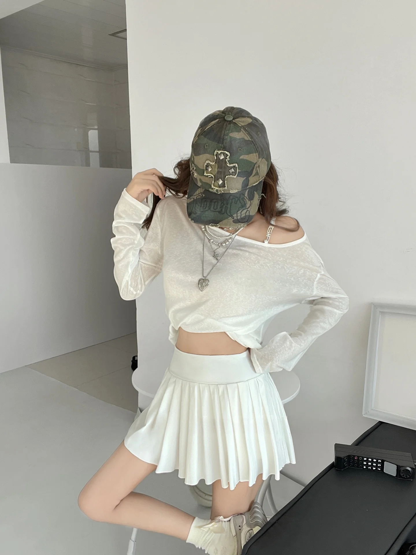 Amerykańska spódnica tenisowa Sle Qui Dry damska letnia, dopasowana, outdoorowa, chroniąca przed słońcem, długość f, plisowana spódnica do badmintona, anty...