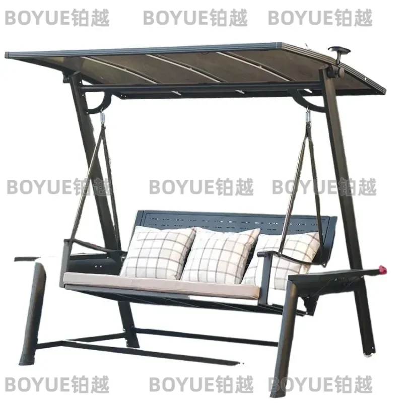 Outdoor Hanging Swing Chair Double Triple Seater Patio Garden Balcony Rocking Hammock with Solar Light for Backyard