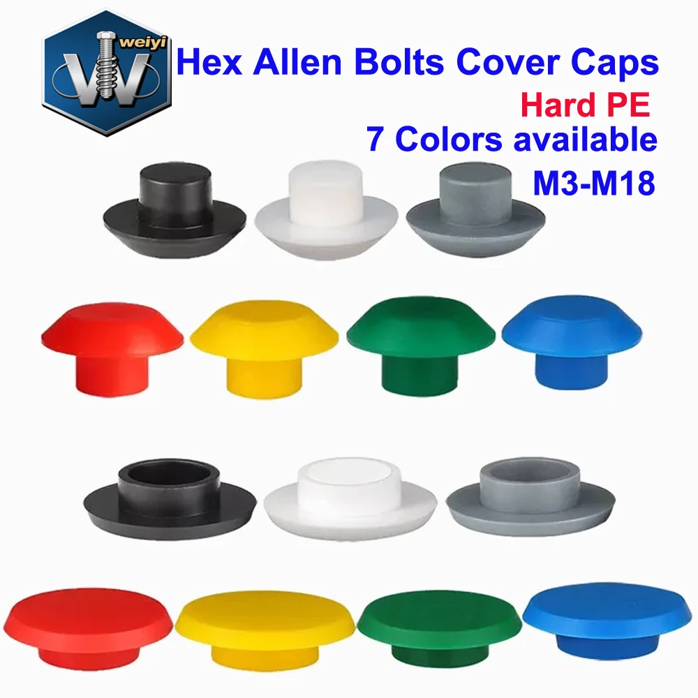 Weiyi Hard PE Protective Caps For Screw M3 M4 M5 M6 M8 M10 M12 M14 M16 M18 Plastic Allen Hex Bolt Socket Caps Protective Cover