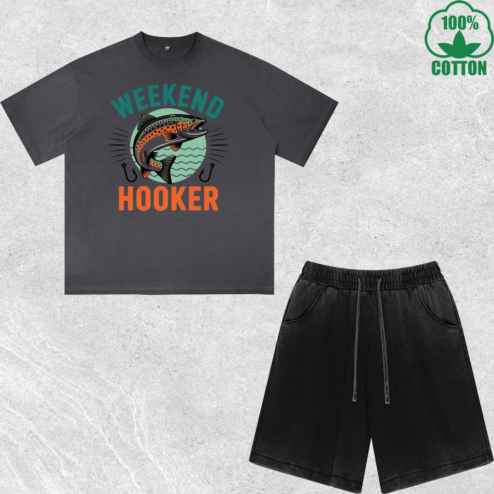 

Weekend Hooker Printed Dirty Wash T-Shirt Shorts Set Multicolor Combo Loose Trendy Fashionable 100%Cotton