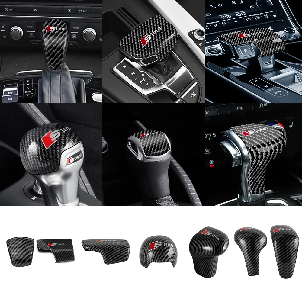 Car Gear Shift Knob Lever Cover Carbon Fiber Handle Stick Cap Decoration For Audi Sline A2 A3 A4 A5 A1 A6 Q3 Q5 Q7 B8 8P valve view 2