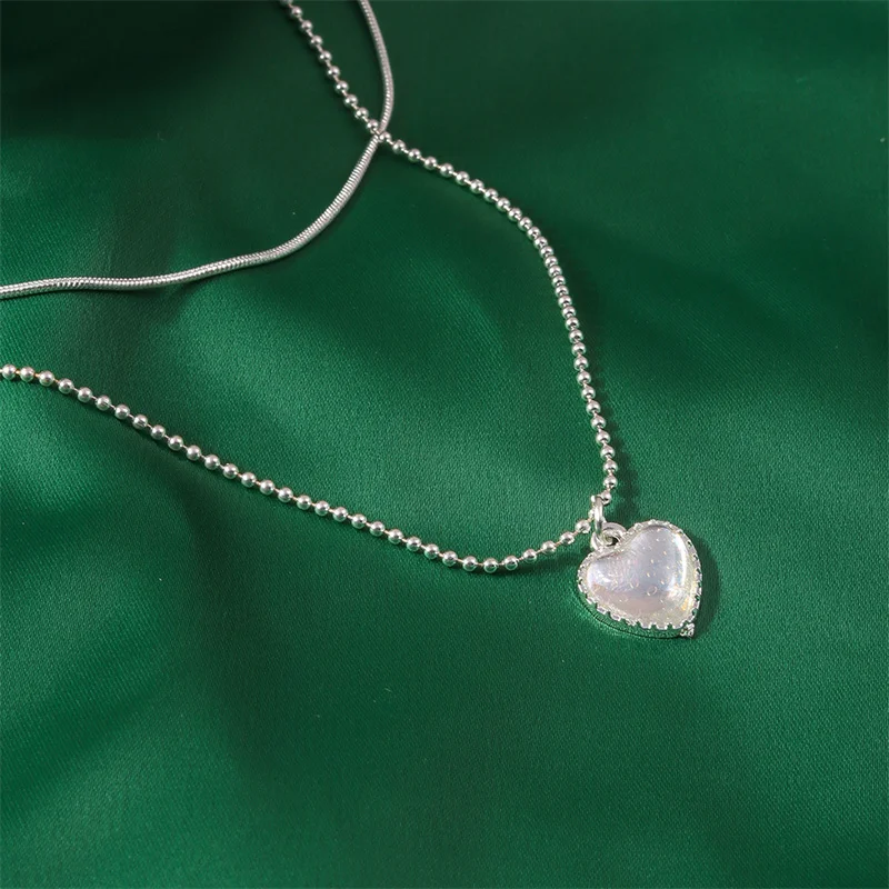 Aihua Einfache Doppelschichtige Elegante Herz-Halskette, Französische Glücksbohnen-Herz-Halskette für Damen und Mädchen – Detail 1