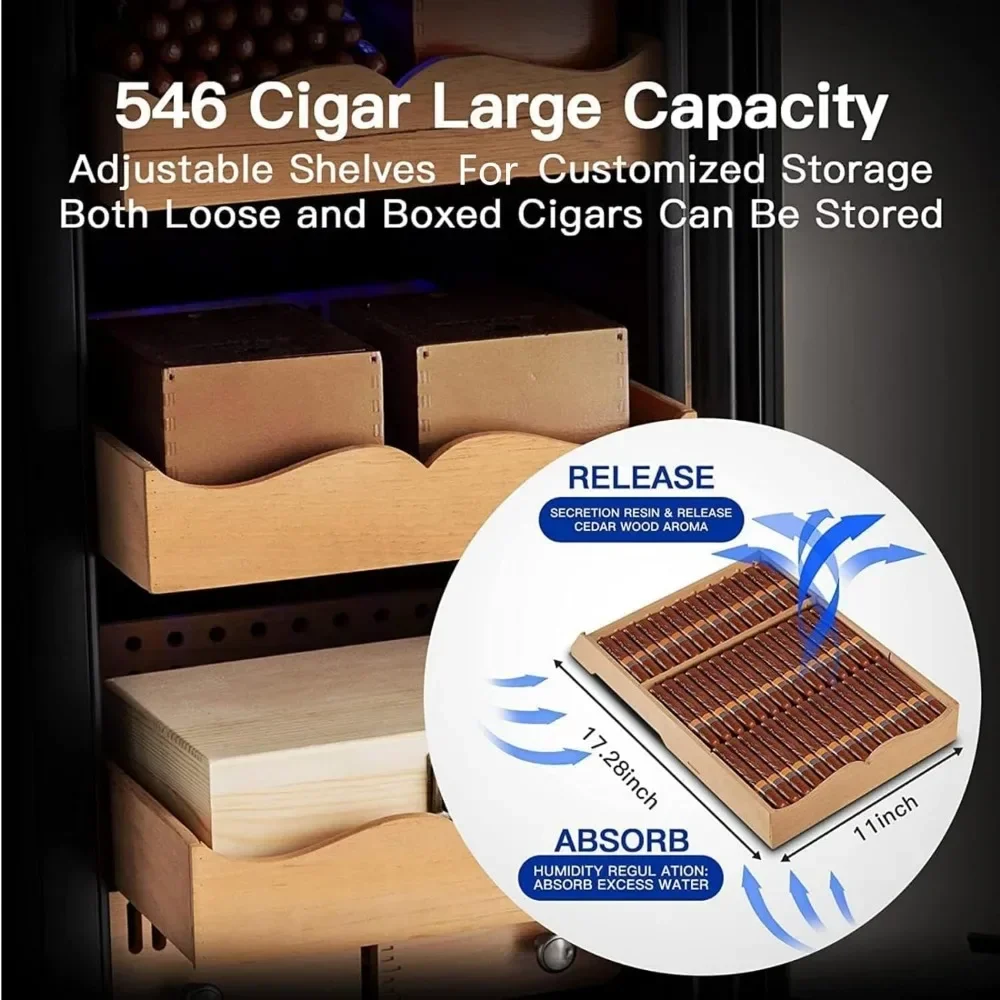 BODEGA Electric Cigar Cooler Humidor 82L, Large Cabinet for 550 Counts with 3 Layers Spanish Cedar Wood Shelves & Drawer