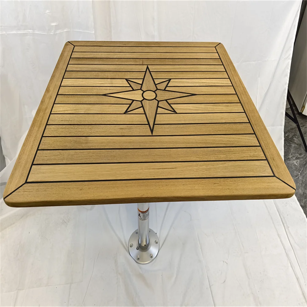 Boat Square Teak Table Top 800x800mm,31.5x31.5 Inch Star Inlay With Caulk-lines Marine Yacht RV TQ80