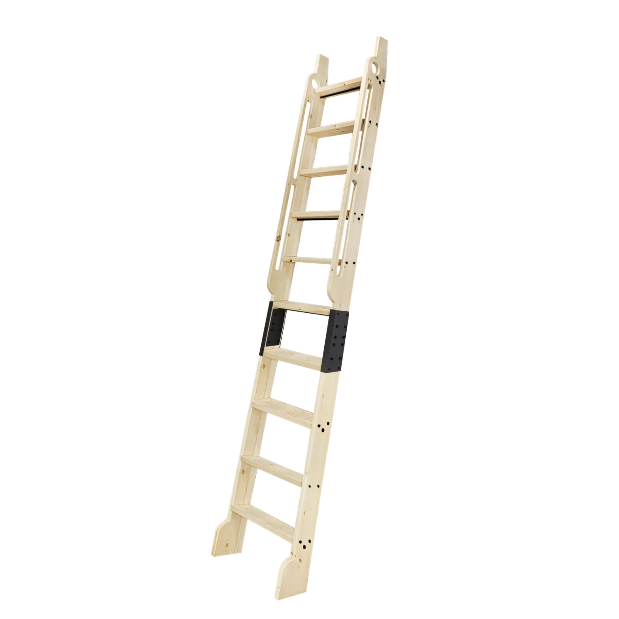 Natural Durable Solid Wood Library Step Ladder With Built-in Handrails