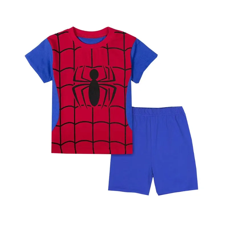 Cartoon SpiderMan Children's Short Sleeve Set Avengers Anime Movies Kid Summer T-shirt Shorts Home Clothing Suits Birthday Gift