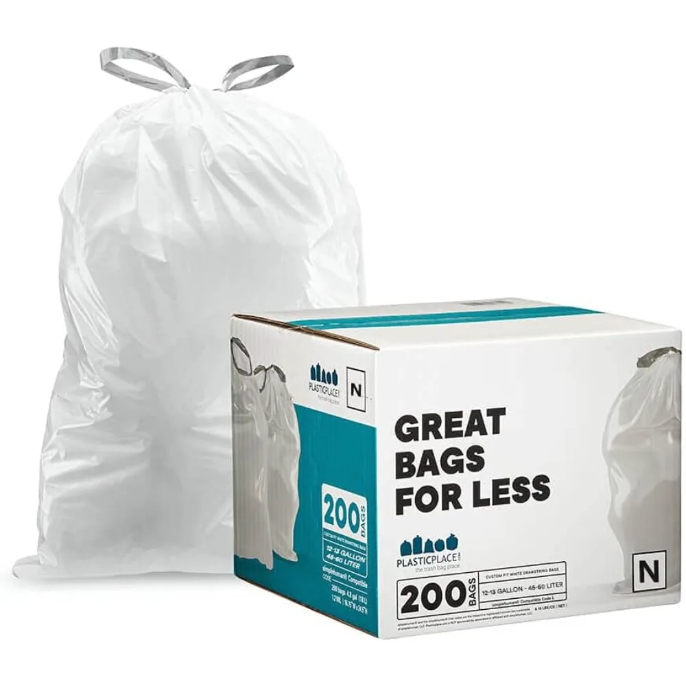 

Compatible with Simplehuman Code N (200 Count) White Drawstring Garbage Liners 12-13 Gallon