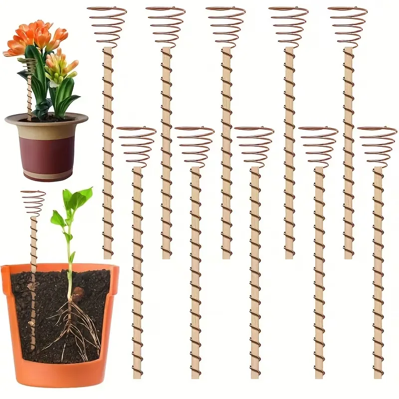6/12pcs Electroculture Plant Stakes Wooden Garden Stakes with Copper Coil Wire for for Potted Plants Vegetables Gardening Tools