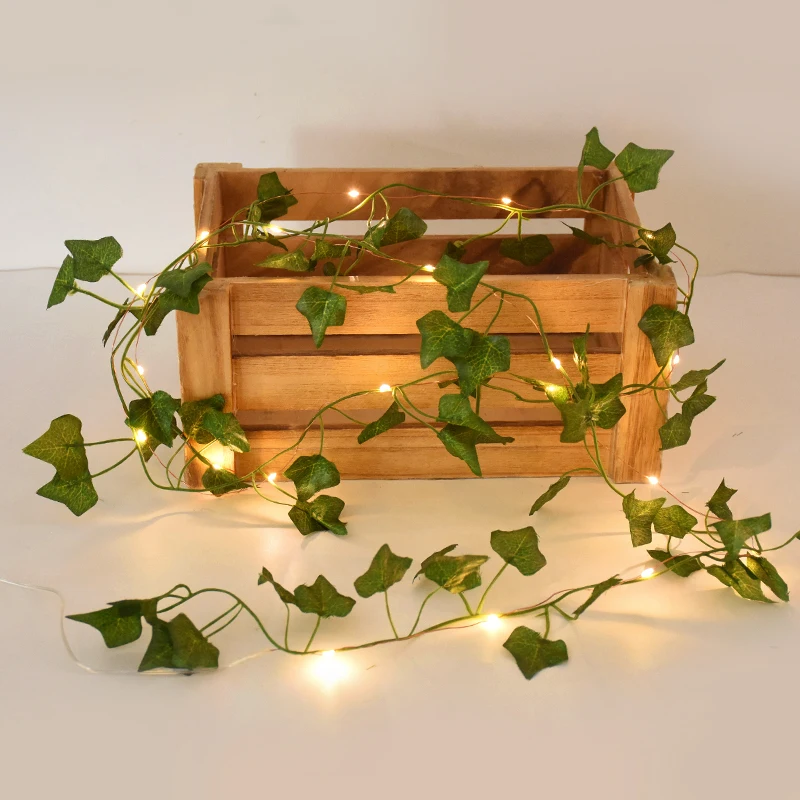 Green Leaf String Lights Artificial Ivy Vine Fairy Light Garland Wedding Party Decoration Christmas Home Room Wall Hanging Plant