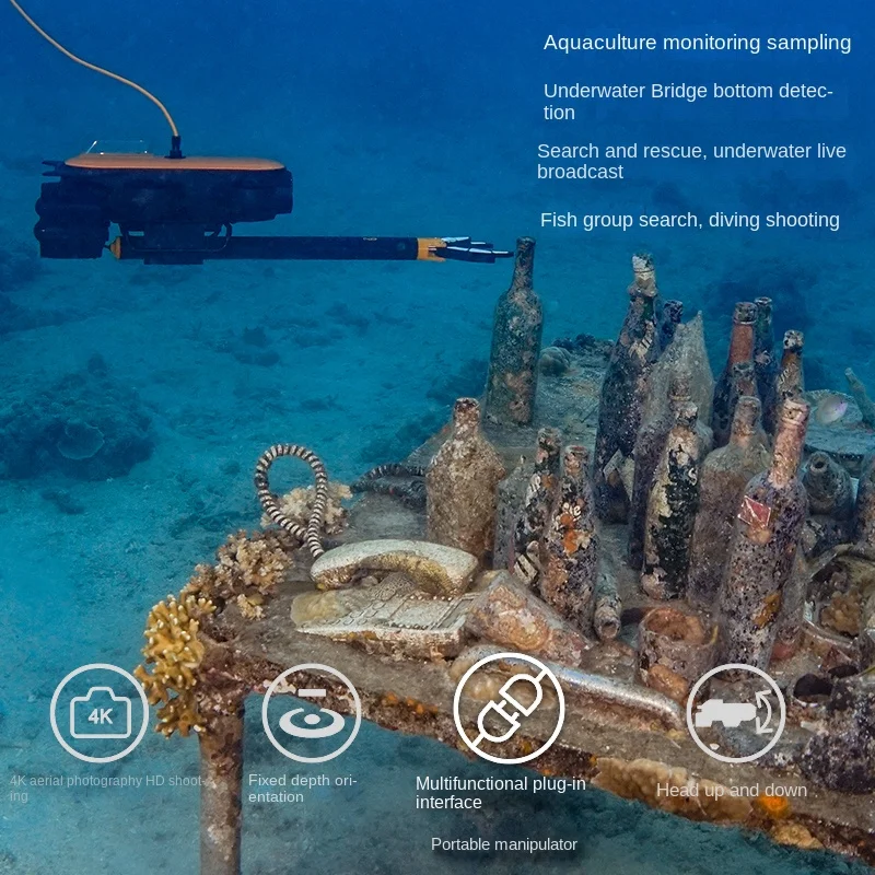 Visual high-definition camera mobile phone connected with fishing sonar fish finder to rescue underwater automatic robot