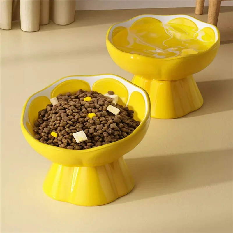 Cat Ceramic Bowl Tall Pet Food Water Feeders Small Dogs Drinking Eating Supplies Raised Tilted Cats Puppy Feeding Pet Supplies