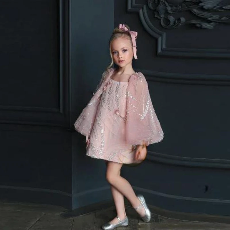 Pink Kids Gown New Birthday Party Princess Wedding Flower Girl Children Dress Formal Celebration Evening Costume Ramadan Eid