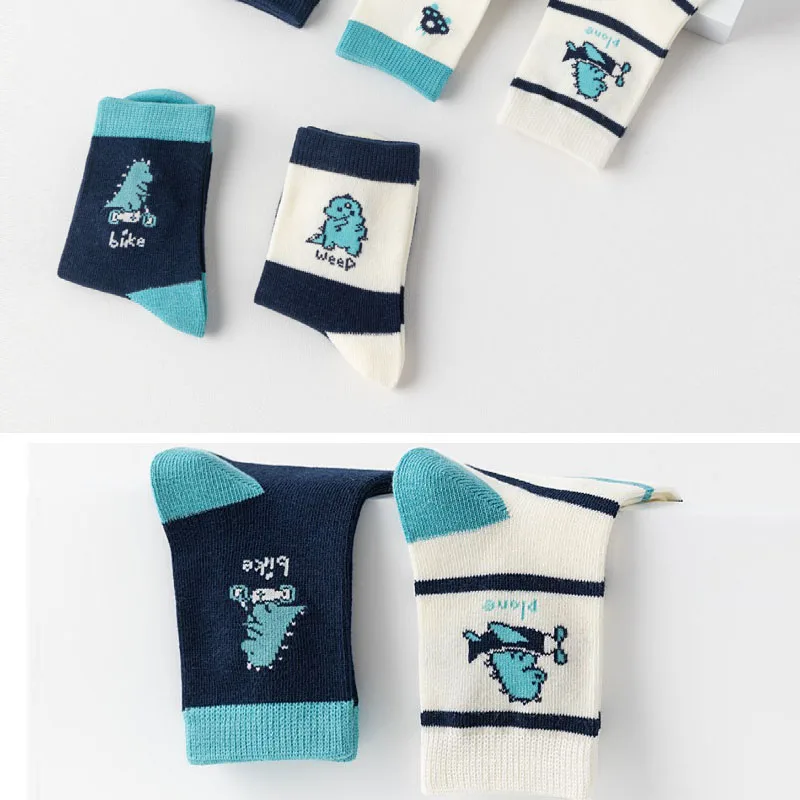 LDino 5 Paar Jungensocken Herbst Baumwollsocken Baby Dino Socken Kinder 1-14T Kinder Cartoon Auto Muster Sportsocken – Detail 4