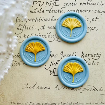 Ginkgo leaf fire seal copper head multi-layer 3D embossing envelope invitation wax seal stamp fun handmade Diy toy children&#x27;s stamp