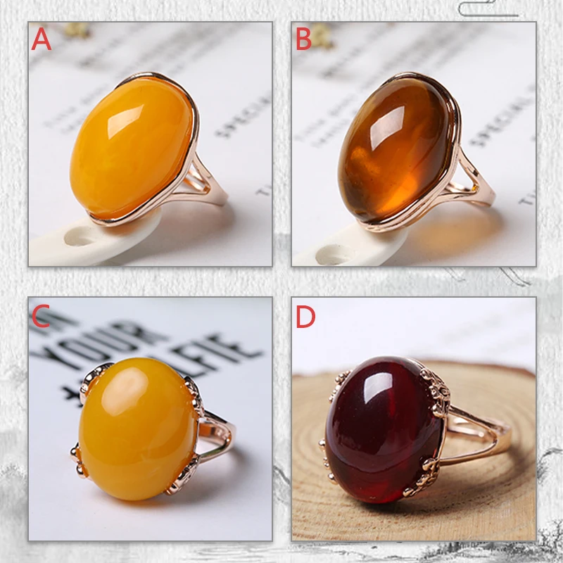 خاتم من الكهرمان الطبيعي مصنوع يدويًا من الأحجار الكريمة الحقيقية مع بريق طبيعي هدية مجوهرات أنيقة للارتداء اليومي #1